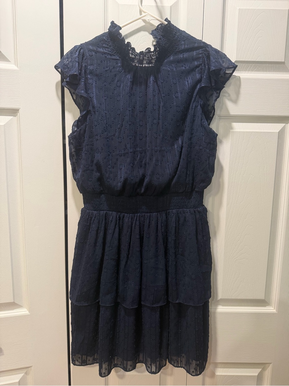 Fortune + Ivy Navy Eyelet High-Neck Tiered Dress
